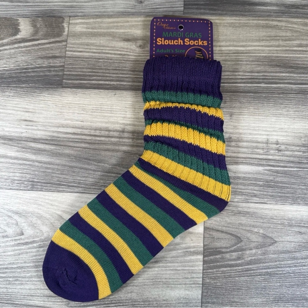 Mardi Gras Purple Yellow & Green Striped Slouchy Socks 1 pair Adult Sz 9-11 NWT